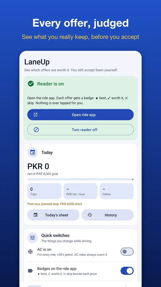 Every offer, judged: LaneUp home screen