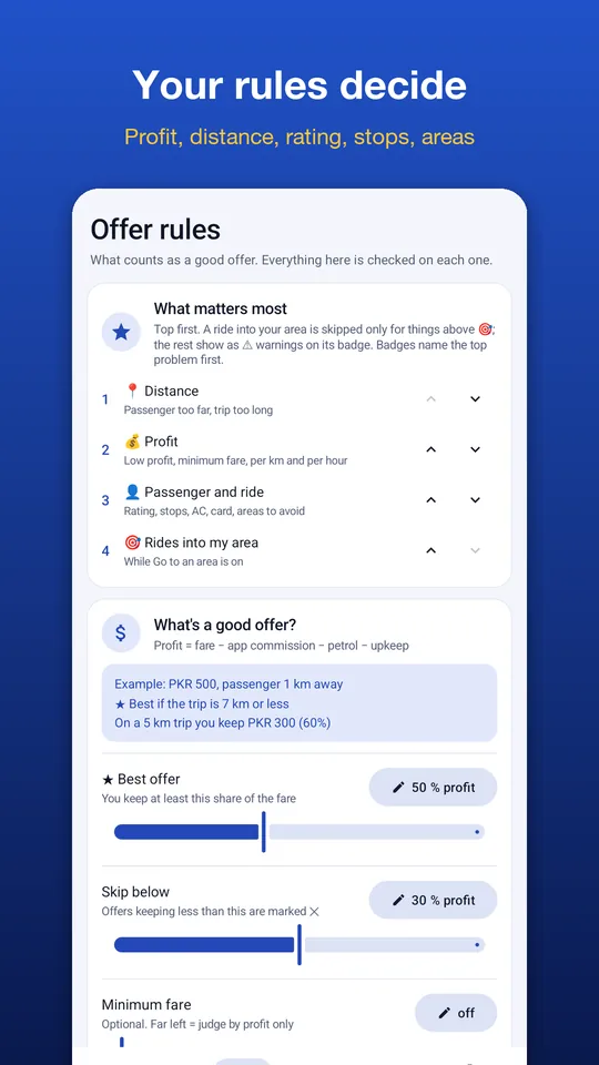 Your rules decide: offer rules screen
